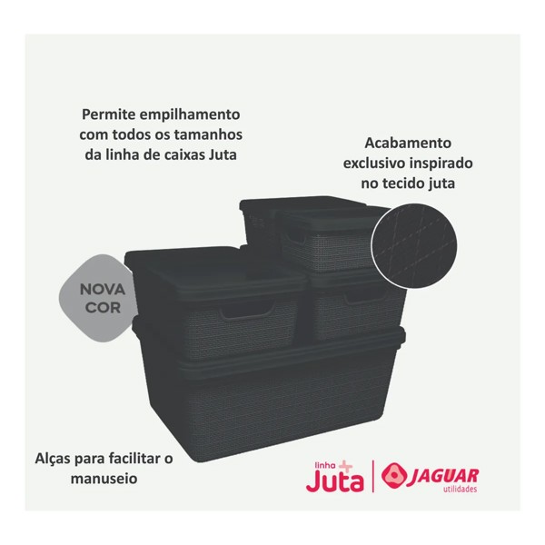 KIT 5 CAIXAS ORGANIZADORAS DE JUTA 1.8L 5L 15L ROSE JAGUAR R.31214