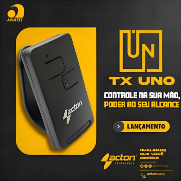 CONTROLE REMOTO PORTAO MOTOR UNIVERSAL ACTON 433MHZ TX UNO BLACK R.30931