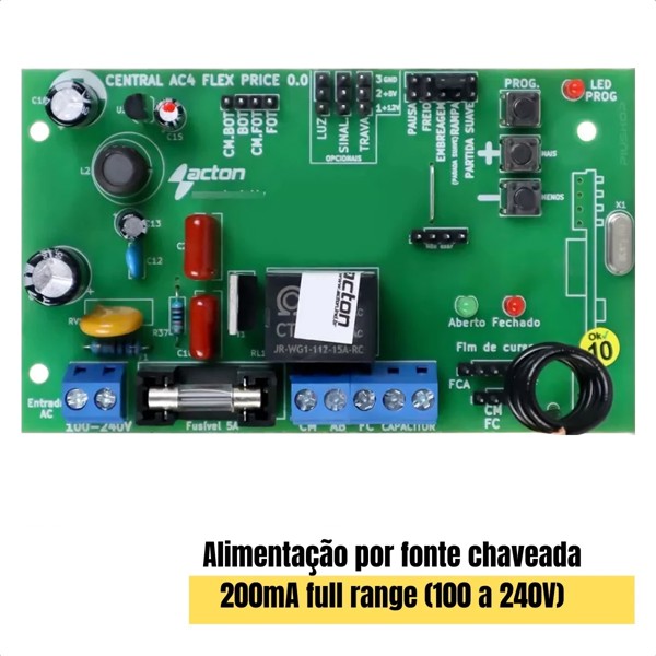 KIT CENTRAL DE PORTAO ACTON AC4-FLEX PRICE + FIM DE CURSO BV GATER 3 VIAS + 2 CONTROLES TX UNO R.31228