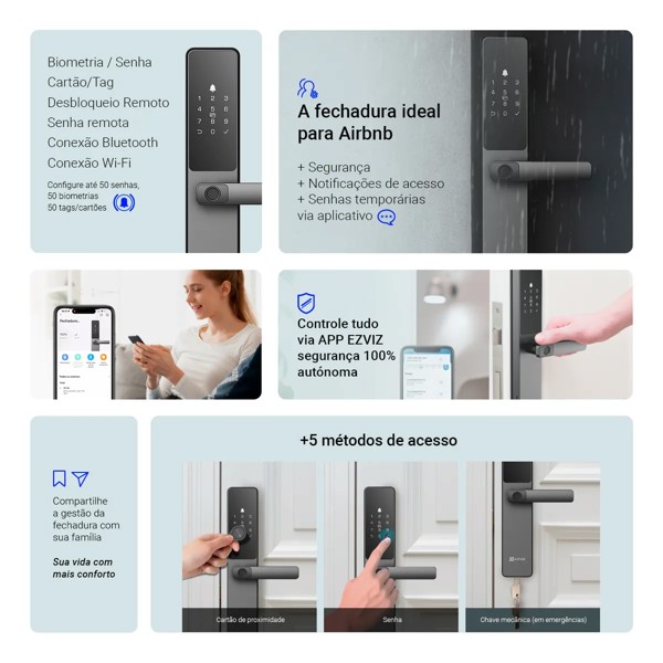 FECHADURA DIGITAL INTELIGENTE BIOMETRIA SENHA E CARTAO EZVIZ CS-DL05-R100-WBCP-GR R.31143