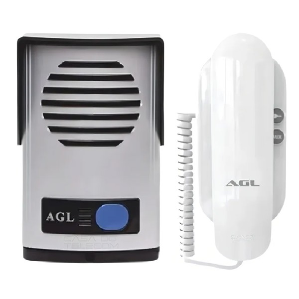 INTERFONE PORTEIRO ELETRONICO AGL P10S CINZA ABS + MONOFONE BRANCO R.02072