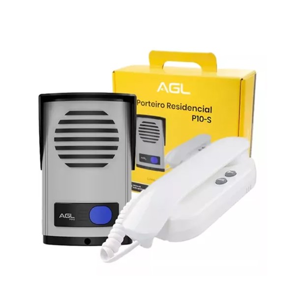 INTERFONE PORTEIRO ELETRONICO AGL P10S CINZA ABS + MONOFONE BRANCO R.02072