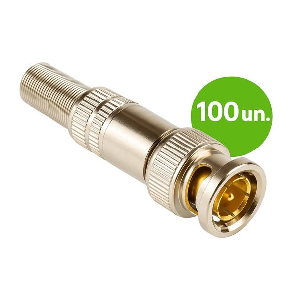 CONECTOR BNC MACHO DE MOLA E PARAFUSO PARA CFTV DOURADO RR 100 UNIDADES R.30371