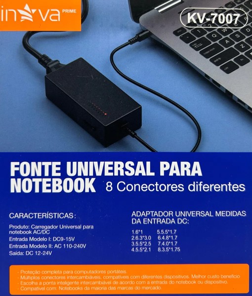 FONTE UNIVERSAL NOTEBOOK  8 CONECTORES 12-24V 120W INOVA KV-7007 R.30054