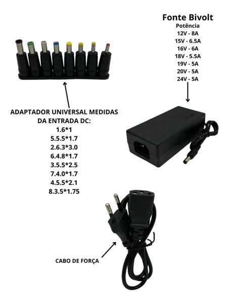 FONTE UNIVERSAL NOTEBOOK  8 CONECTORES 12-24V 120W INOVA KV-7007 R.30054
