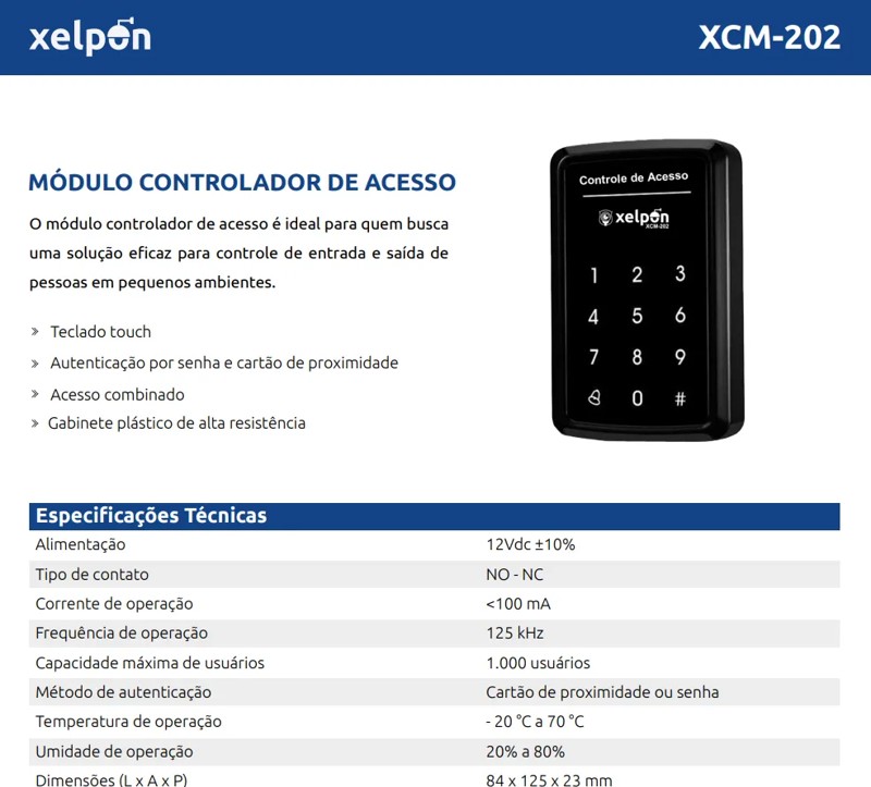 CONTROLE DE ACESSO XELPON XCM-202 R.10063