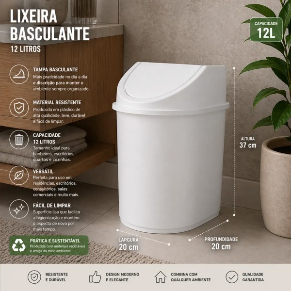 LIXEIRA BASCULANTE 12 LITROS ECO BRANCA JAGUAR R.31154