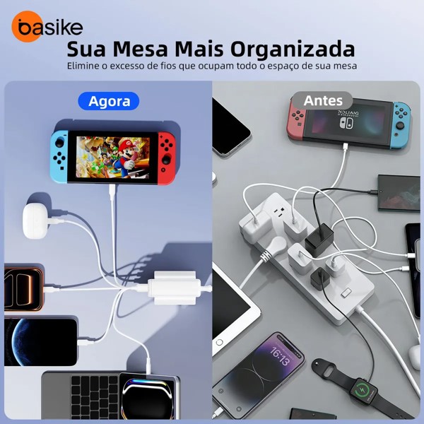 ESTAÇÃO DE CARREGAMENTO 5 PORTAS USB-A CARREGADOR TURBO 30W BASIKE BA-CAR269 R.00795