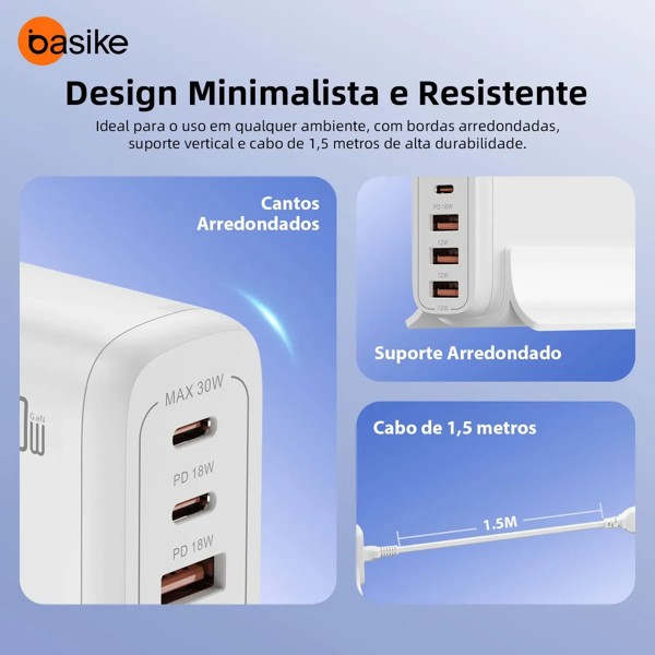 ESTAÇÃO DE CARREGAMENTO 5 PORTAS USB-A CARREGADOR TURBO 30W BASIKE BA-CAR269 R.00795