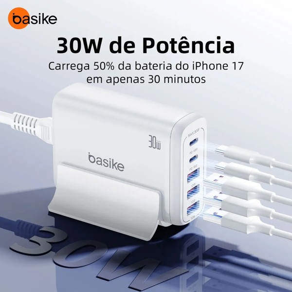 ESTAÇÃO DE CARREGAMENTO 5 PORTAS USB-A CARREGADOR TURBO 30W BASIKE BA-CAR269 R.00795