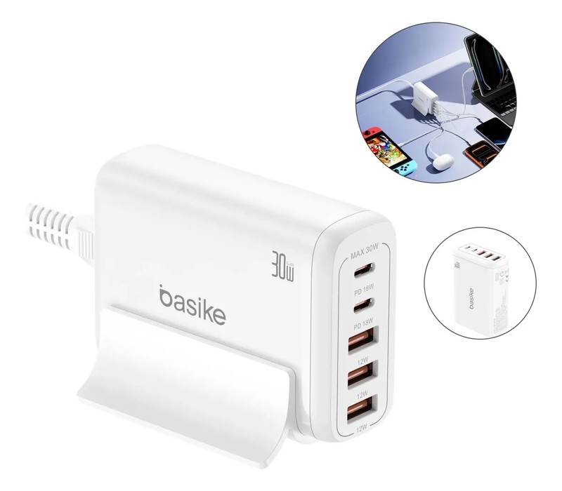 ESTAÇÃO DE CARREGAMENTO 5 PORTAS USB-A CARREGADOR TURBO 30W BASIKE BA-CAR269 R.00795