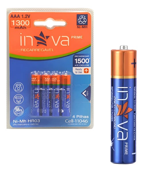 PILHA RECARREGAVEL AAA 1300MA COM 4 UNIDADES INOVA CELL-12079 R.02278
