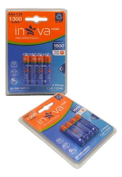 PILHA RECARREGAVEL AAA 1300MA COM 4 UNIDADES INOVA CELL-12079 R.02278