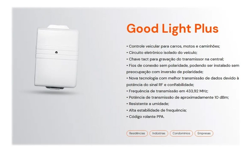 CONTROLE REMOTO PARA MOTOR DE PORTAO PPA TX-CAR GOOD LIGHT PLUS A22196 R.31009 - D