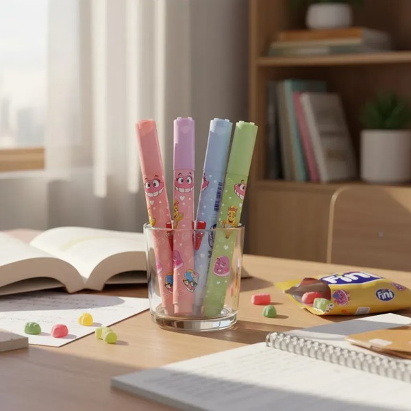 CANETA MARCA TEXTO COLORIDAS COM AROMA FINI LEOARTE R.31677