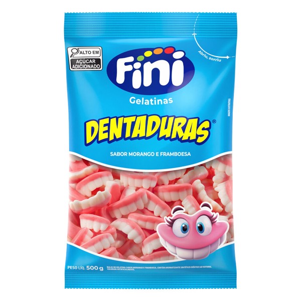 BALA DE GELATINA DENTADURAS MORANGO E FRAMBOESA FINI 500G R.31701