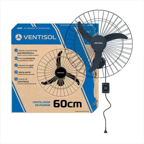 VENTILADOR VENTISOL DE PAREDE 60CM GRADES DE ACO 127V 