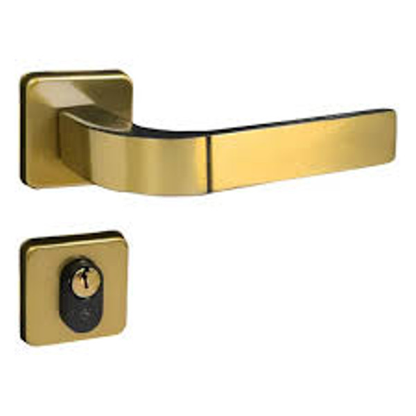 FECHADURA MGM ALAVANCA QUADRADA EXTERNA LATONADO ROSETA MODERNA
