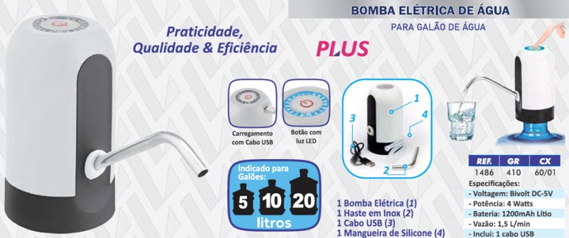 BOMBA ELETRICA P/ GARRAFAO DE AGUA LOTUS