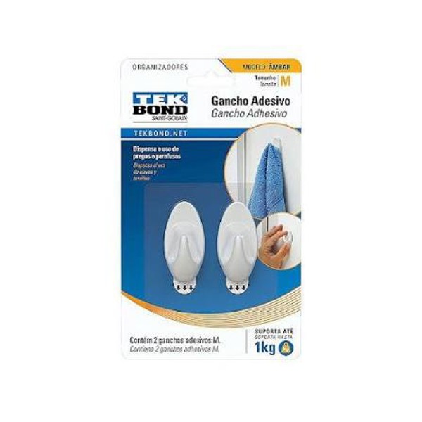 GANCHO PLASTICO ADESIVO TEKBOND C/ 2 UNIDADES