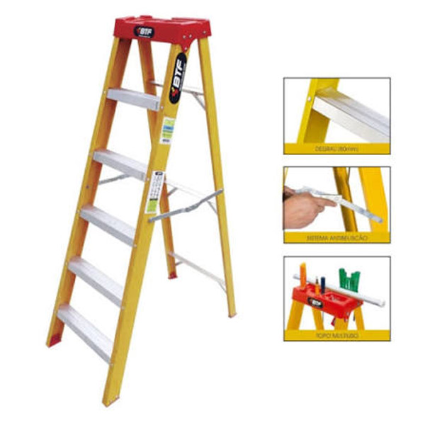 ESCADA FIBRA TESOURA BOTAFOGO 6 DEGRAUS  