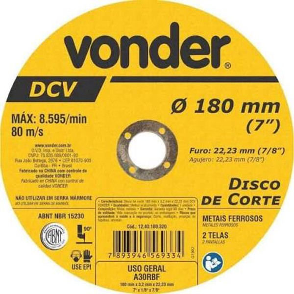 DISCO DE CORTE 7" X 3,2MM - VONDER