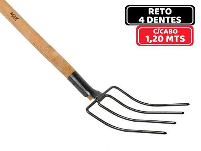 FORCADO MAX FERRAGENS RETO 4 DENTES C/ CABO
