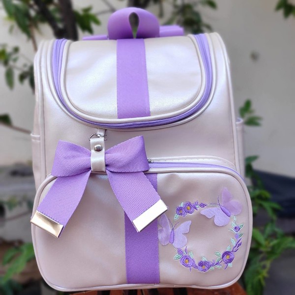 BIG MOCHILA LUXO ISABELA FEM - BEGE/LILAS = JARDIM BORBOL.....7894504943924