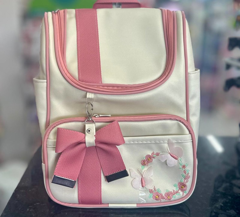 BIG MOCHILA LUXO ISABELA FEM - BF BEGE/ROSE = JARDIM C/ BOLSO....7894123295282