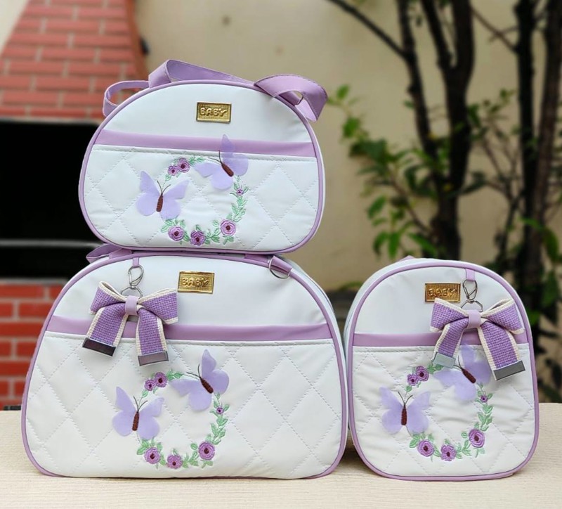 KIT BOLSA 3 PÇ ISABELA FEM - BRANCO/LILAS = JARDIM.....7891540146463