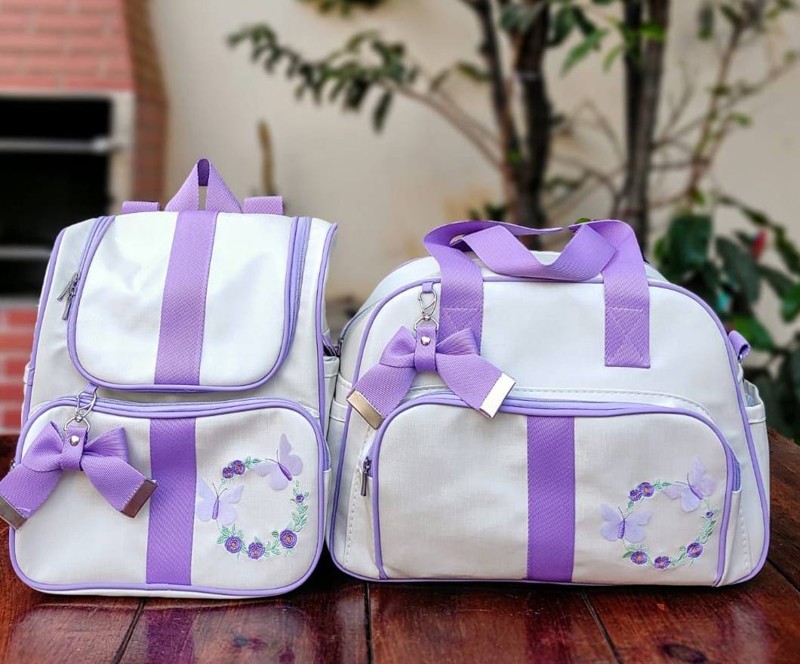KIT BOLSA LUXO 2 PÇ ISABELA BOLF FEM - BRANCO/LILAS = JARDIM...7892358206646