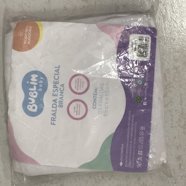 FRALDA BUBLIM ESPECIAL C/5 LISO - BRANCO  65X65....7896549027348
