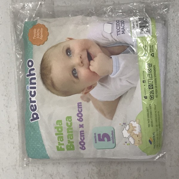 FRALDA BERCINHO LISO - BRANCO C/5 60X60     32002