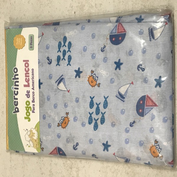 JOGO DE LENCOL BERCINHO AMER 3 PÇ MASC - BARQUINHOS  34014
