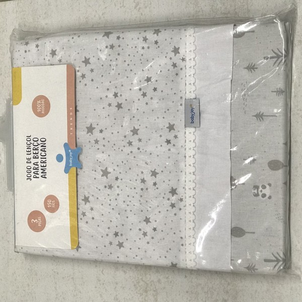 JOGO DE LENCOL BABY JOY AMERIC TRENDS 3PÇ NEUT - PANDA 34006