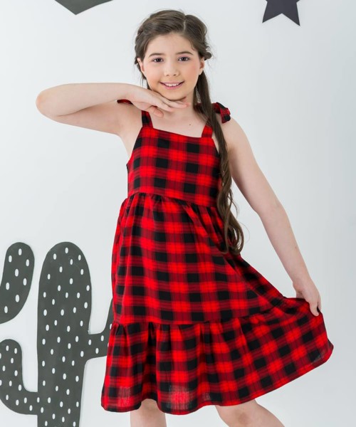 VESTIDO XADREZ INF LILI BEIJ ALÇA = VERDE - TAM-6....7890960107924