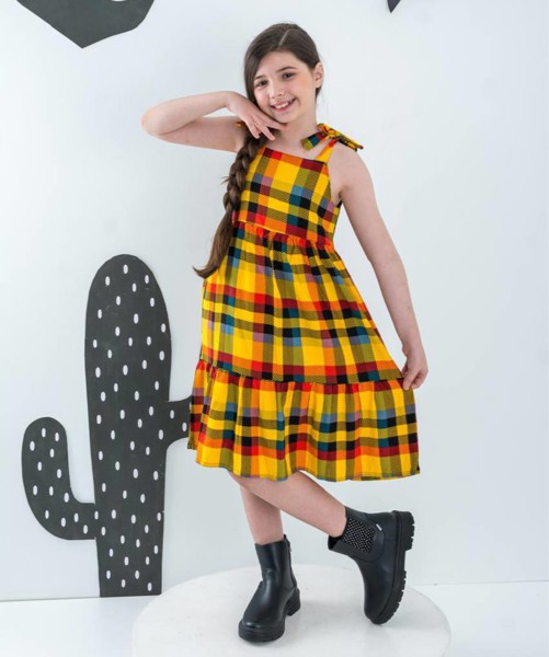 VESTIDO XADREZ INF LILI BEIJ ALÇA = VERDE - TAM-6....7890960107924