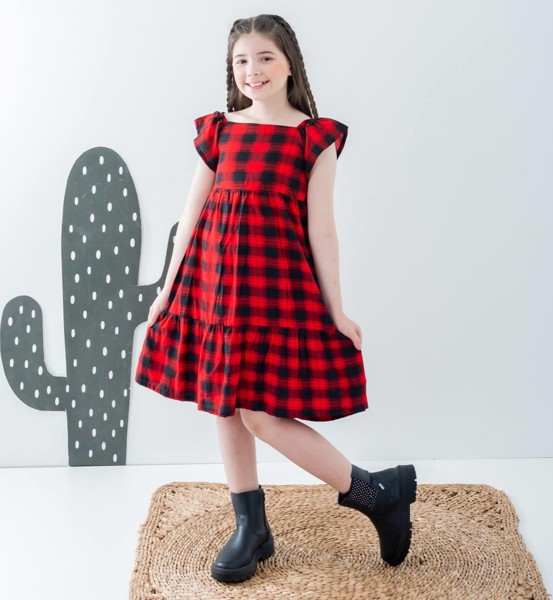 VESTIDO XADREZ INF LILI BEIJ PRINCESA = VERMELHO - TAM-6....7896484307222