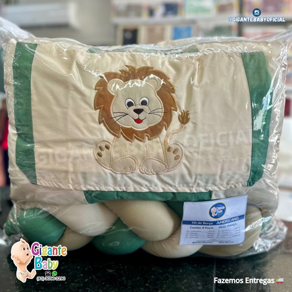 KIT BERÇO HGG AMER MEIA TRANÇA 9 PÇ MASC - VERDE ESC / SAFARI LEAO....79097820689238