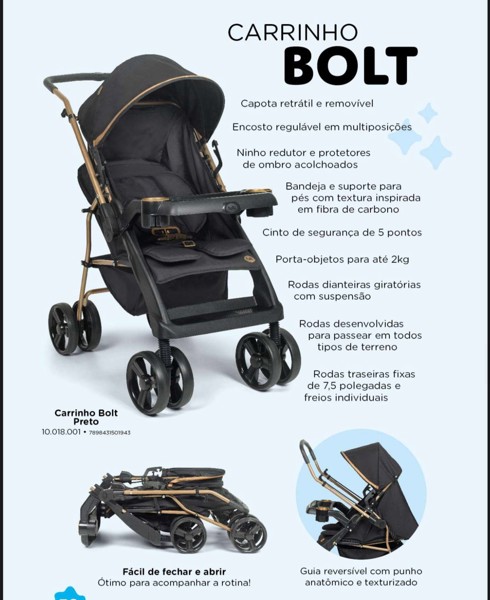 CARRINHO TUTTI BOLT PRETO/DOURADO...7898431501943
