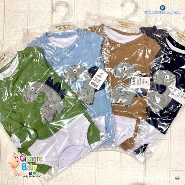 CONJ PAGAO PETECA MASC 4PÇ DINO BORD ASA 7324 - TAM.RN...7890017933346