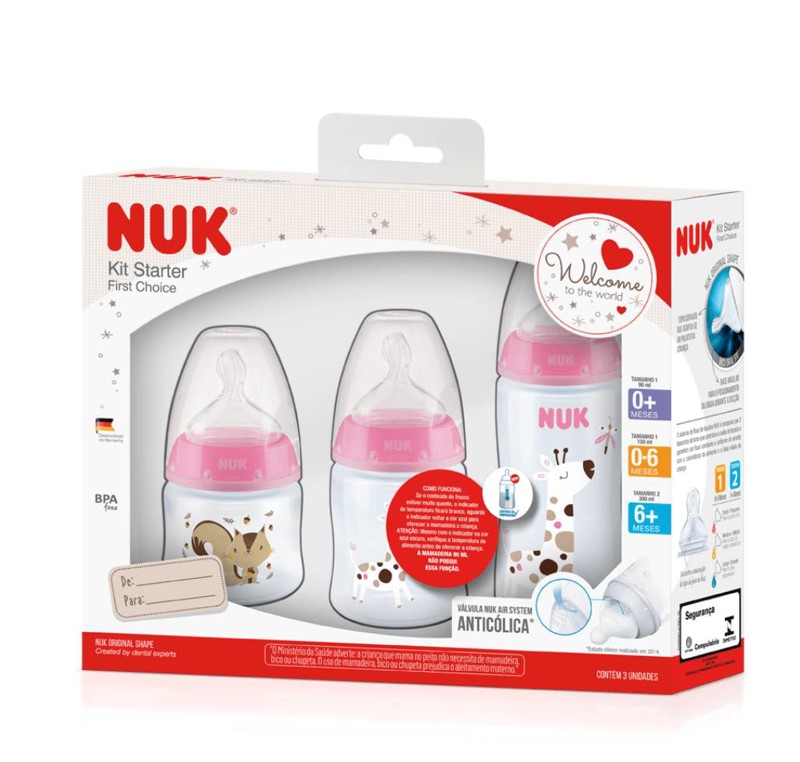 KIT MAMADEIRA NUK STARTER FC 90ML 150ML 300ML - ROSA...7896098812853