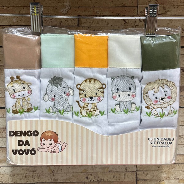 KIT FRALDA ROLO LUXO C/5 70X70 BORD DENGO DA VOVO MASC - SAFARI...7895620878923