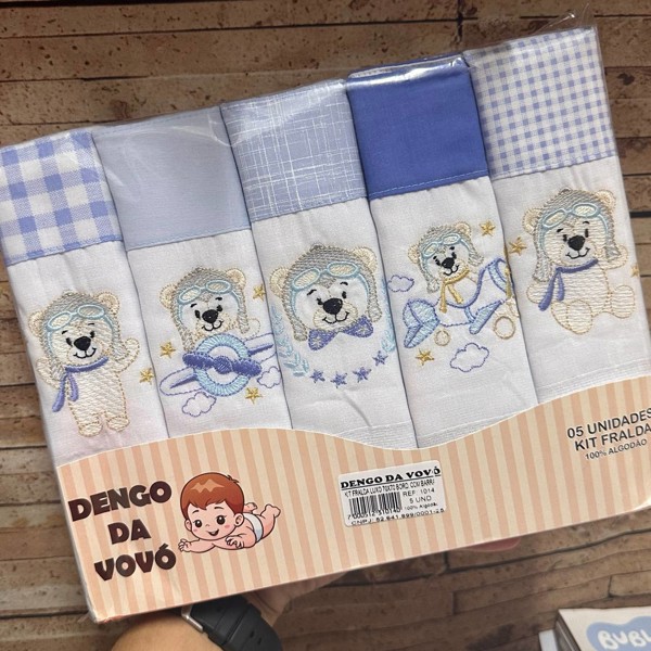 KIT FRALDA ROLO LUXO C/5 70X70 BORD DENGO DA VOVO MASC - AVIADOR...7894425935152