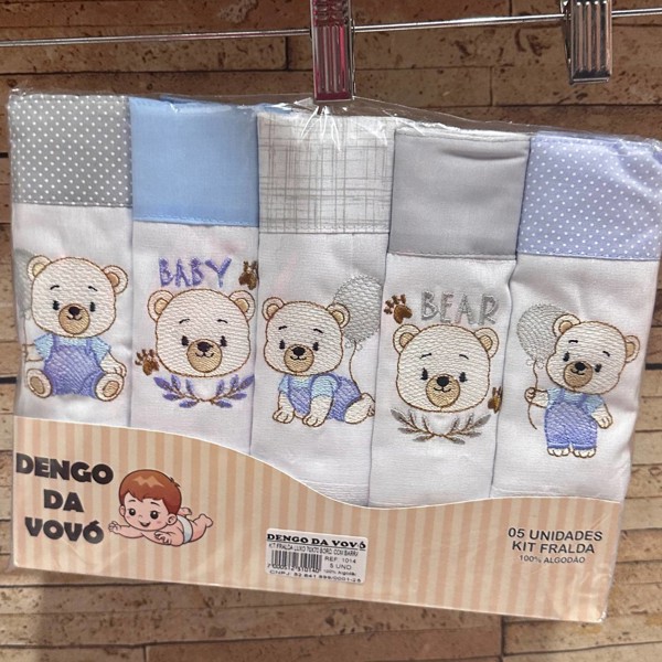 KIT FRALDA ROLO LUXO C/5 70X70 BORD DENGO DA VOVO MASC - URSO BABY...7891847730006