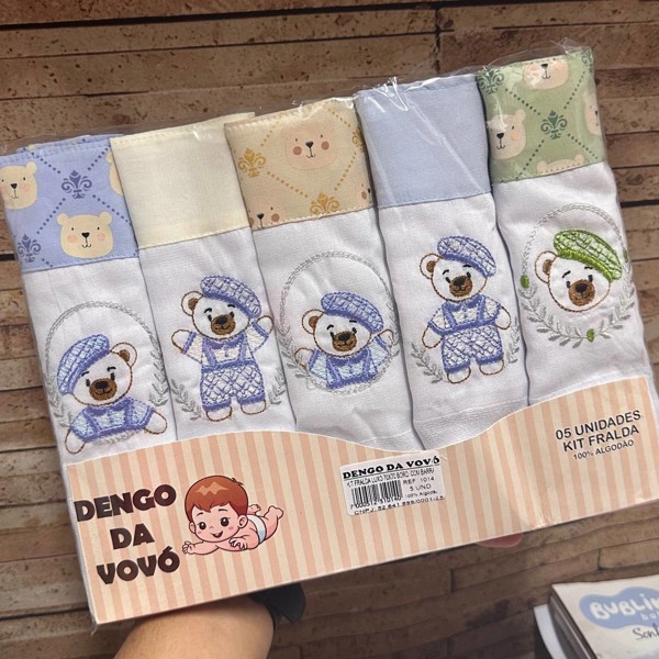 KIT FRALDA ROLO LUXO C/5 70X70 BORD DENGO DA VOVO MASC - URSO CAMPONESA...7894012200182