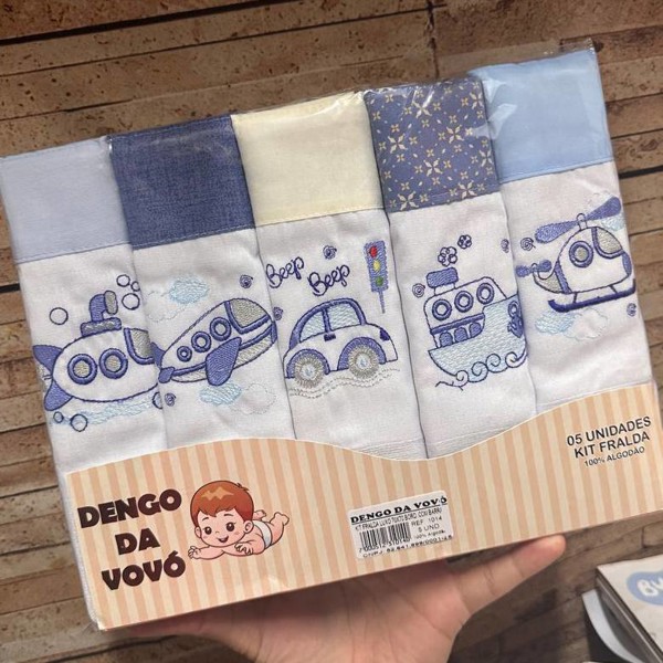 KIT FRALDA ROLO LUXO C/5 70X70 BORD DENGO DA VOVO MASC - TRANSPORTE...7891500003409