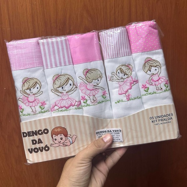 KIT FRALDA ROLO LUXO C/5 70X70 BORD DENGO DA VOVO FEM - BAILARINA...7894501731746