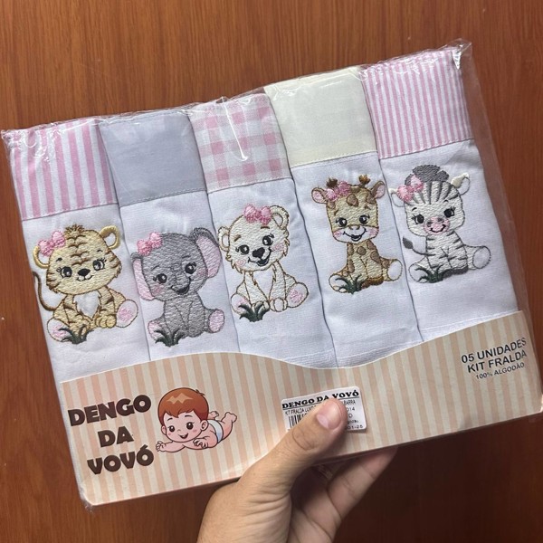KIT FRALDA ROLO LUXO C/5 70X70 BORD DENGO DA VOVO FEM - SAFARI...7897837836130
