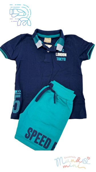 MILON - CJ MASCULINO - POLO+BERMUDA AZUL - 02 ANOS